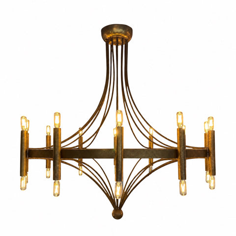 Italian Twelve-Light Bronze Chandelier, Mid-Century Modern, circa 1970s