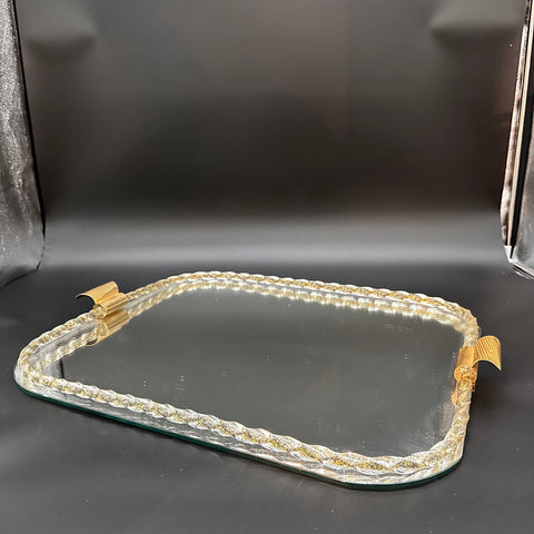 Vintage Italian Rectangular Murano and Mirror Decorative Tray 1960s