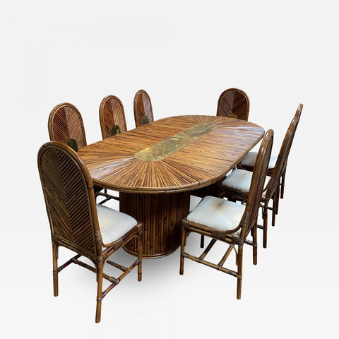 1980s Italian Bamboo Dining Table Plus 8 Chairs