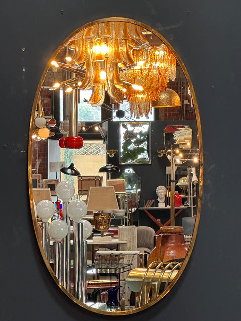 Vintage Italian Oval Brass Wall Mirror 1960s