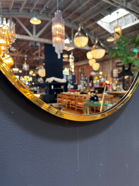 Vintage Italian Oval Brass Wall Mirror 1960s