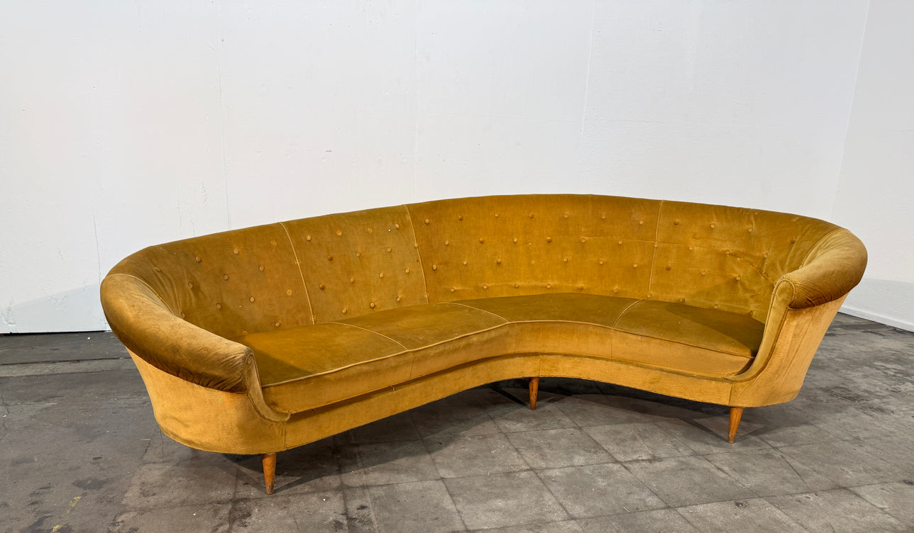 Curved Velvet Sofa by Federico Munari with Matching Armchairs, Italy, 1950s
