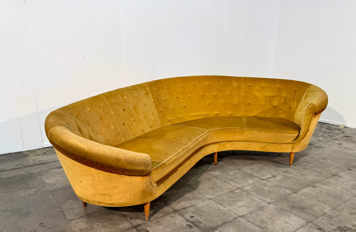 Curved Velvet Sofa by Federico Munari with Matching Armchairs, Italy, 1950s
