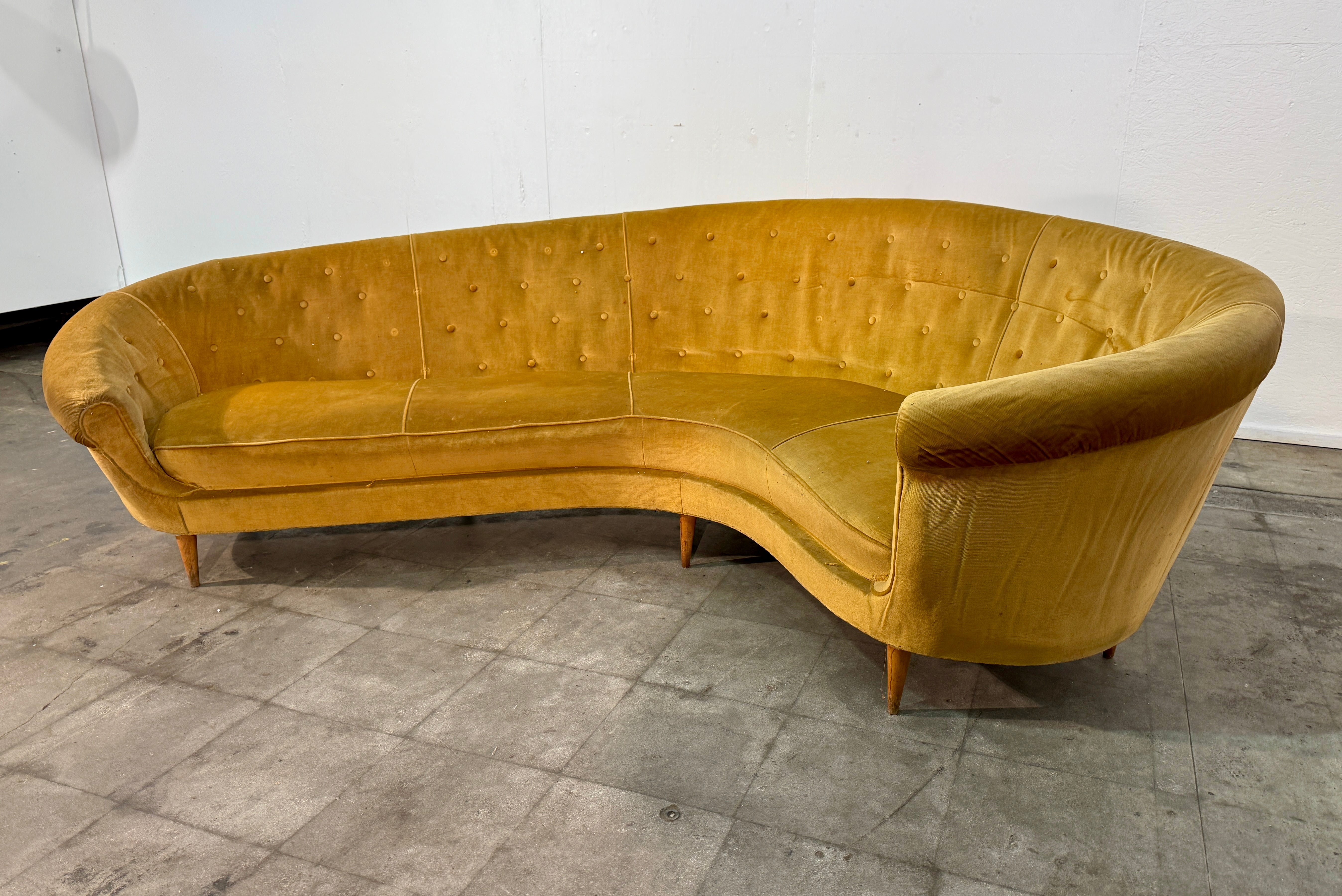Curved Velvet Sofa by Federico Munari with Matching Armchairs, Italy, 1950s