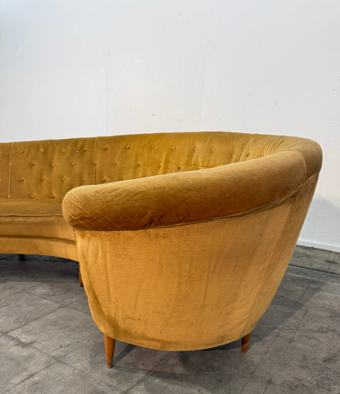 Curved Velvet Sofa by Federico Munari with Matching Armchairs, Italy, 1950s