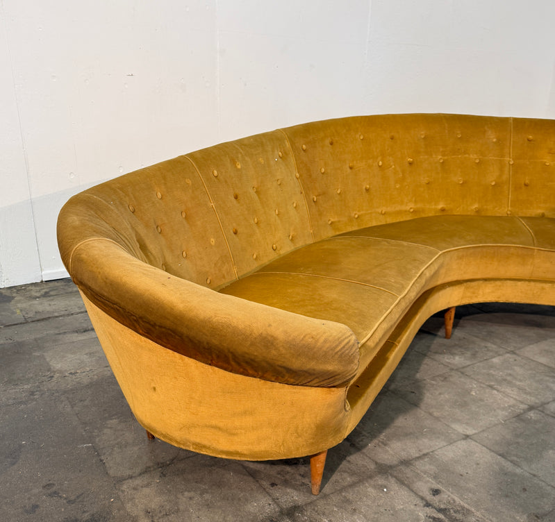 Curved Velvet Sofa by Federico Munari with Matching Armchairs, Italy, 1950s