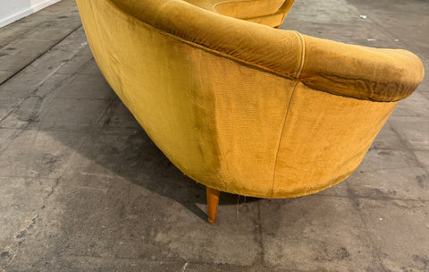 Curved Velvet Sofa by Federico Munari with Matching Armchairs, Italy, 1950s