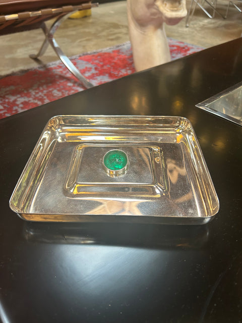 Luana Francisci Silver-Plated Tray with Green Gem Accent