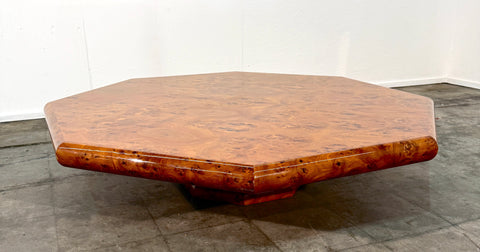 Italian Burl Wood Octagonal Coffee Table, 1970s