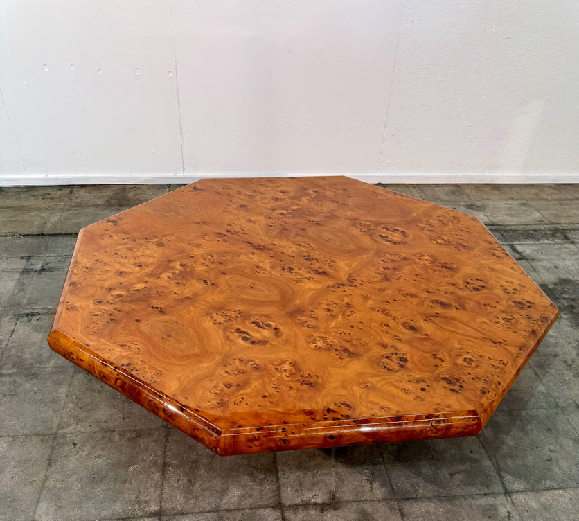 Italian Burl Wood Octagonal Coffee Table, 1970s