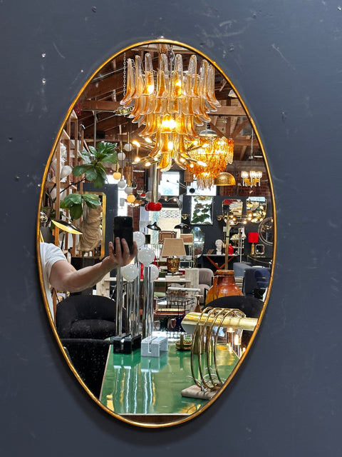 Vintage Italian Oval Brass Wall Mirror 1970s