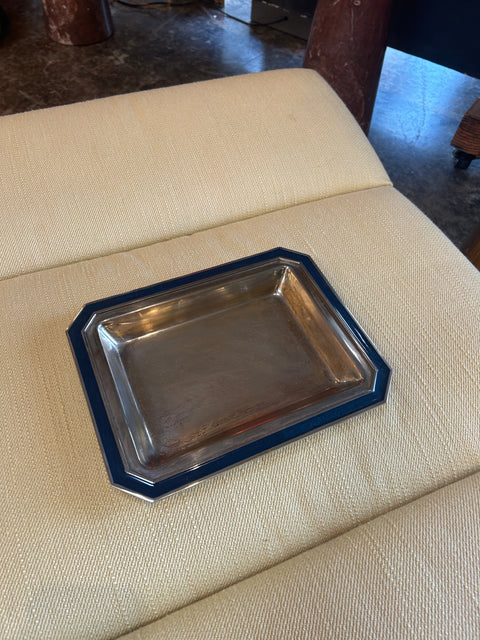 Vintage Italian Silver-Plated Tray with Enamel Border