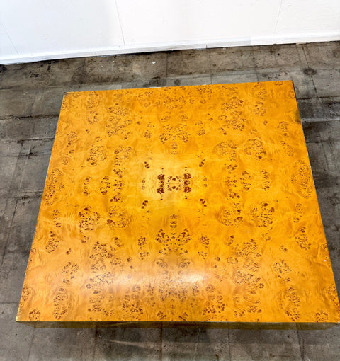 Italian Burl Wood Coffee Table with Brass Frame, 1970s