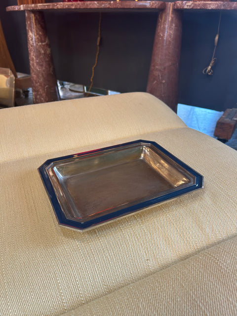 Vintage Italian Silver-Plated Tray with Enamel Border