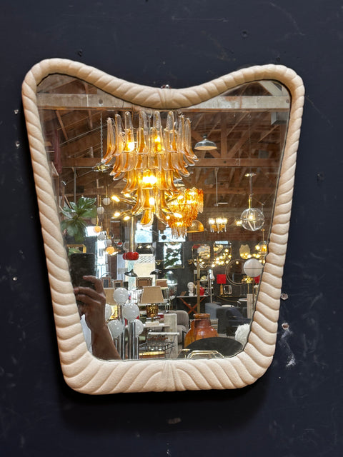 Vintage Italian White Wood Wall Mirror 1980s