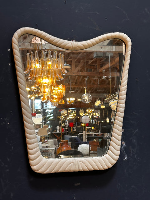 Vintage Italian White Wood Wall Mirror 1980s