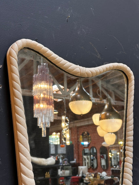 Vintage Italian White Wood Wall Mirror 1980s