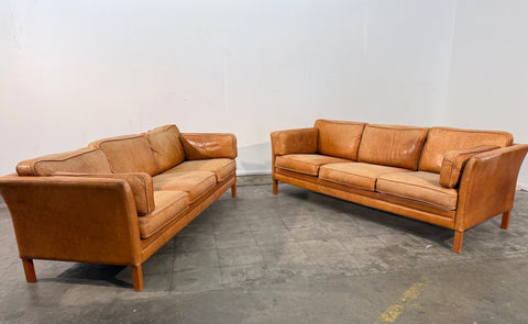 Pair of Three-Seat Leather Sofas in Original Leather, by Mogens Hansen
