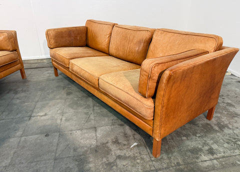 Pair of Three-Seat Leather Sofas in Original Leather, by Mogens Hansen