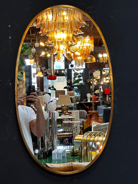 Vintage Italian Oval Brass Mirror 1980s