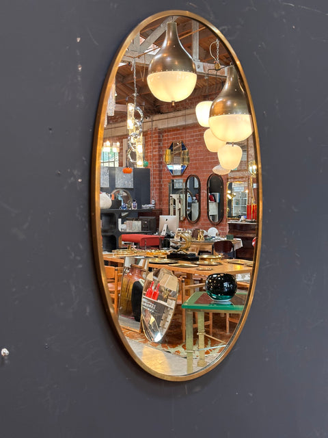 Vintage Italian Oval Brass Mirror 1980s