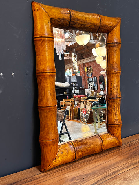 Vintage Beautiful Italian Rectangular Wood Wall Mirror 1980s