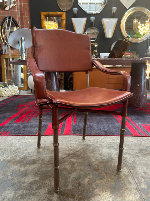 Jacques Adnet French Modernist Leather & Brass Chairs (Set of 4)