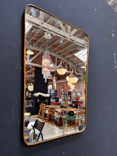 Vintage Italian Rectangular Brass Wall Mirror 1980s