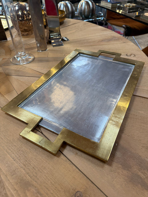 Italian Tray with brass frame and metallic finish. 70s