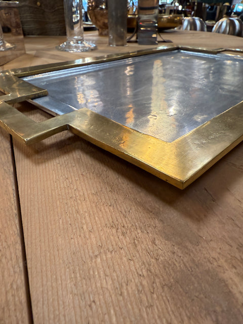 Italian Tray with brass frame and metallic finish. 70s