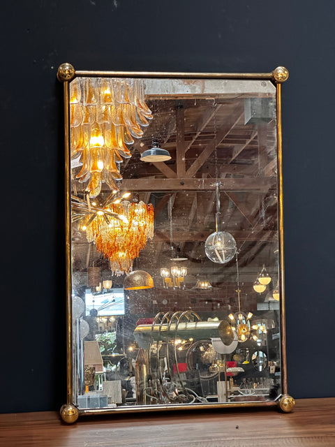 Vintage Italian Oversize Rectangular Brass Wall Mirror 1980s