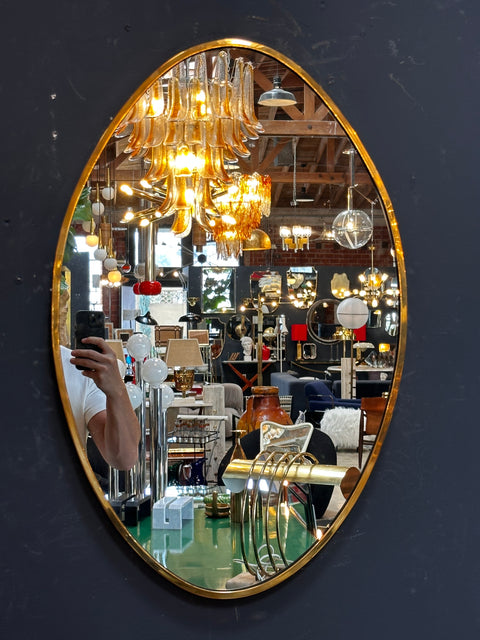 Vintage Italian Oval Brass Wall Mirror 1980s