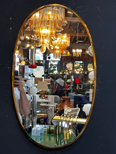 Mid Century Italian Oval Brass Mirror 1980s