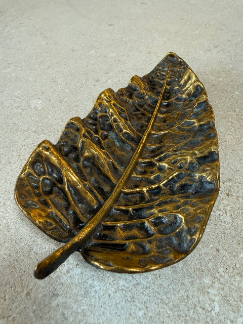 Vintage Brass Leaf Trinket Dish / Decorative Catchall Bowl