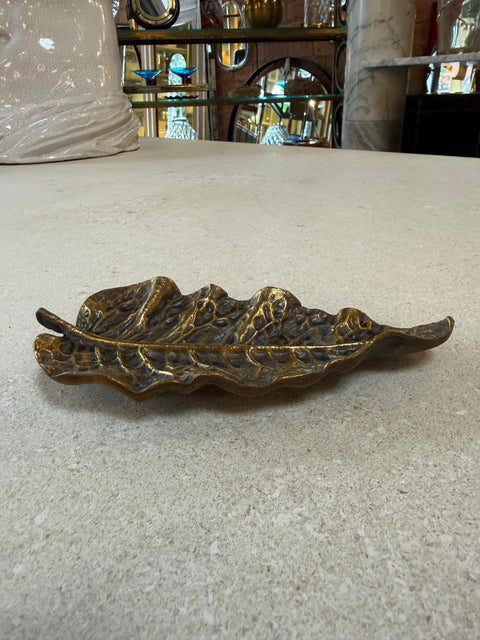Vintage Brass Leaf Trinket Dish / Decorative Catchall Bowl