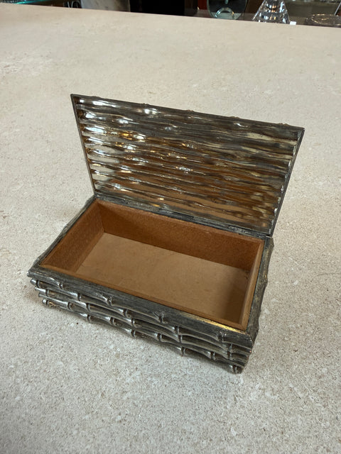 Vintage Bamboo-Style Metal Trinket Box with Hinged Lid