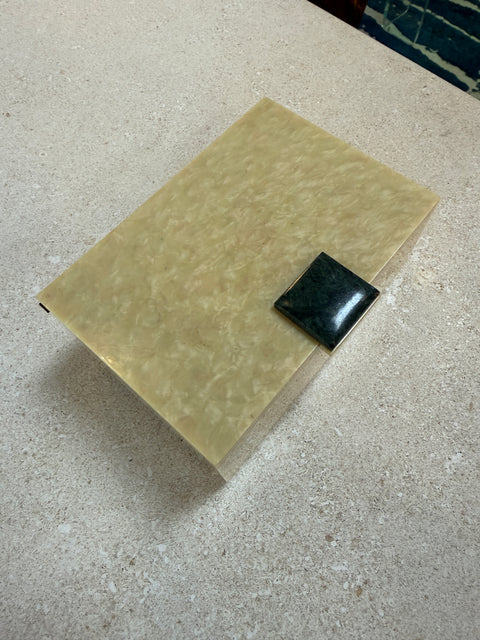 Vintage Faux Marble Lucite Trinket Box with Decorative Stone Accent