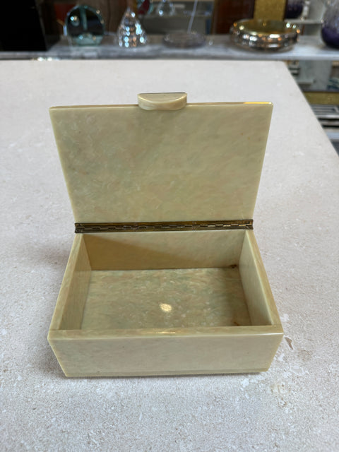 Vintage Faux Marble Lucite Trinket Box with Decorative Stone Accent