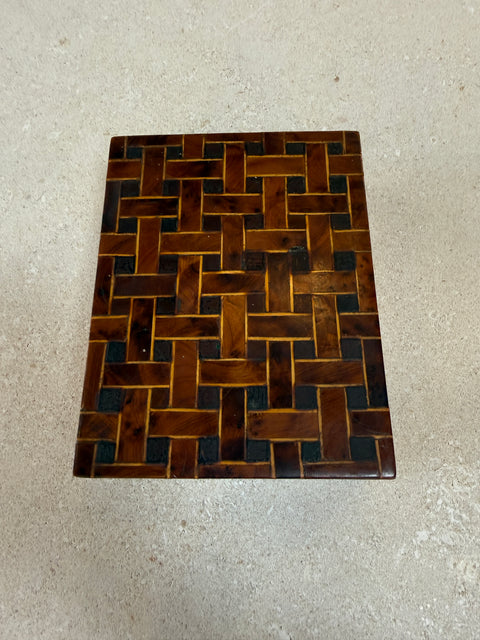 Vintage Wooden Trinket Box With Herringbone Pattern