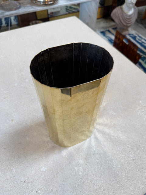 Vintage Faceted Brass Vase / Mid-Century Modern Geometric Vessel