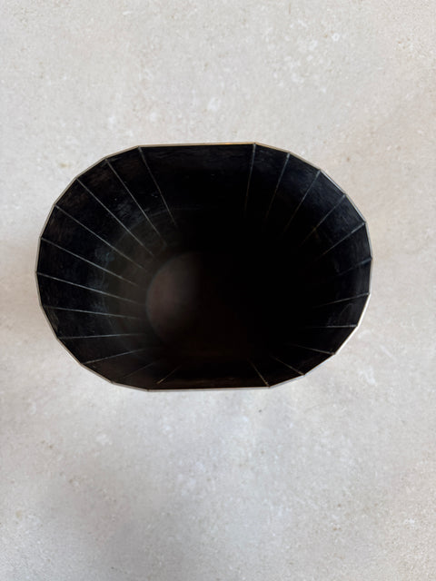 Vintage Faceted Brass Vase / Mid-Century Modern Geometric Vessel