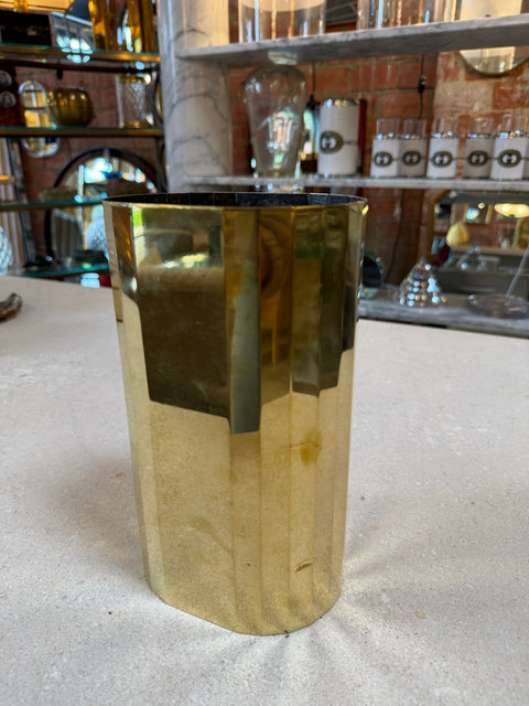 Vintage Faceted Brass Vase / Mid-Century Modern Geometric Vessel