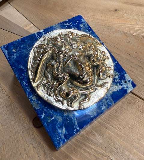 Italian Lapis Lazuli and Gilt Bronze Medusa Plaque, Gioielleria Tarascio, Rome
