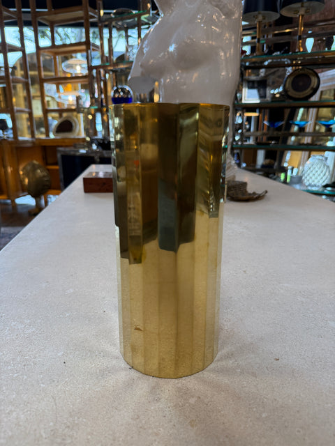 Vintage Faceted Brass Vase / Mid-Century Modern Geometric Vessel