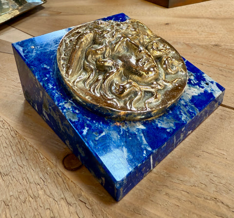 Italian Lapis Lazuli and Gilt Bronze Medusa Plaque, Gioielleria Tarascio, Rome