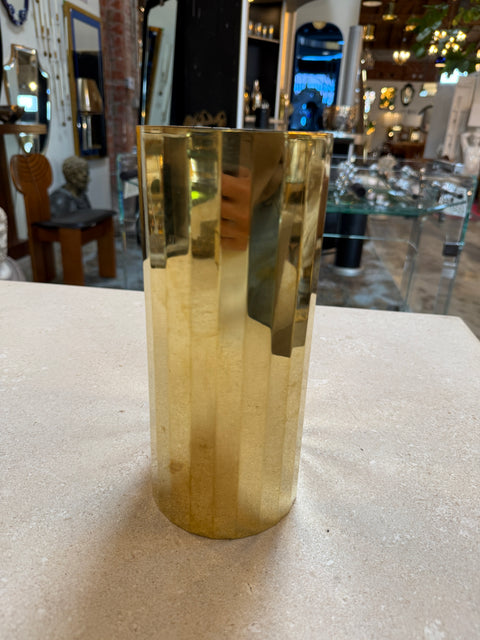 Vintage Faceted Brass Vase / Mid-Century Modern Geometric Vessel