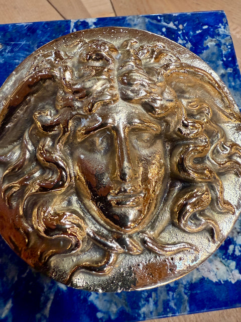 Italian Lapis Lazuli and Gilt Bronze Medusa Plaque, Gioielleria Tarascio, Rome