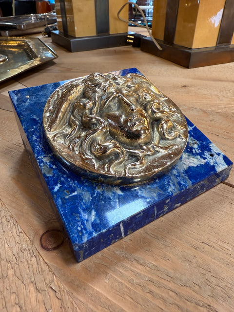Italian Lapis Lazuli and Gilt Bronze Medusa Plaque, Gioielleria Tarascio, Rome