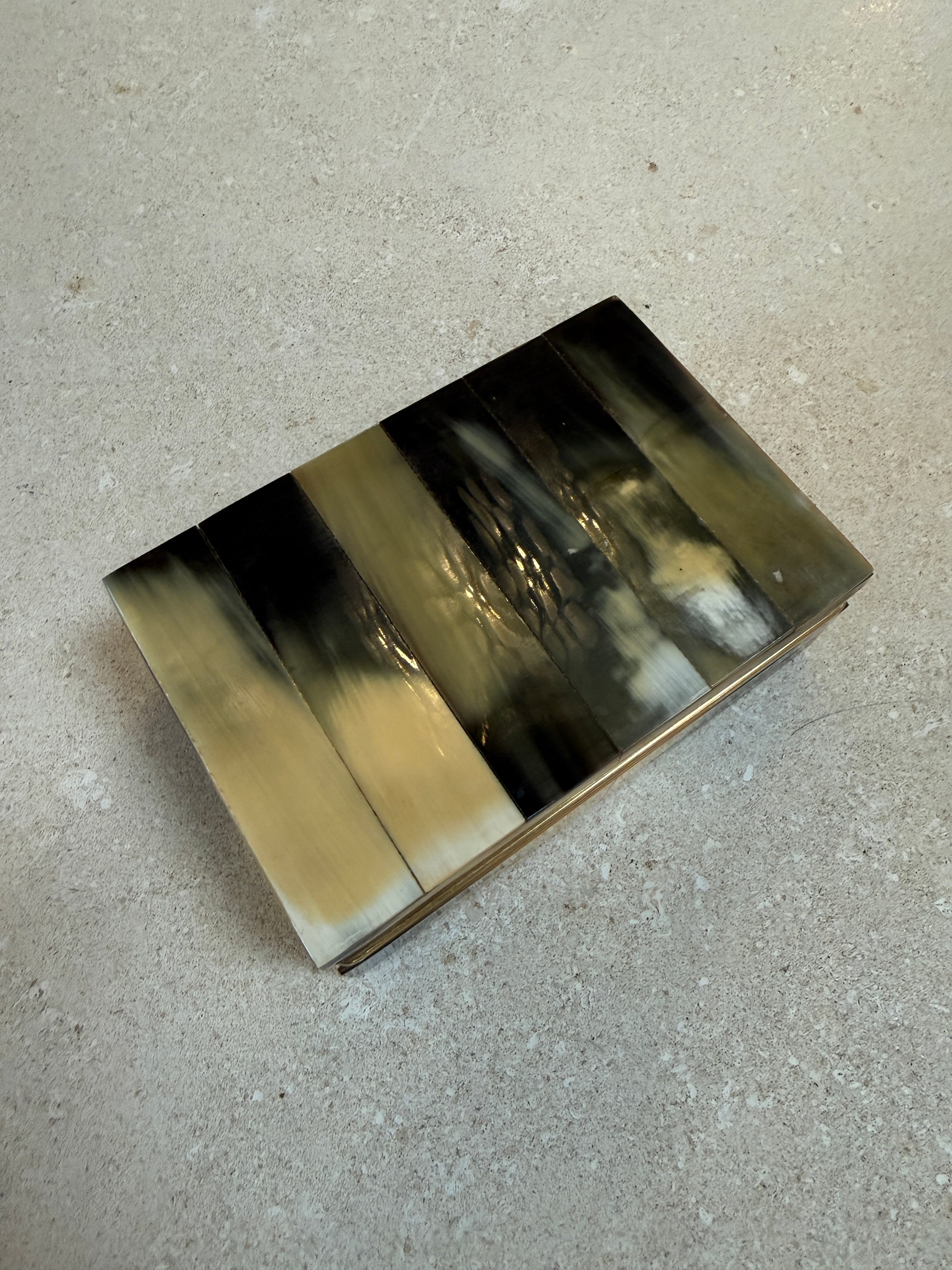 Vintage Horn Veneer Jewelry Box with Brass Trim