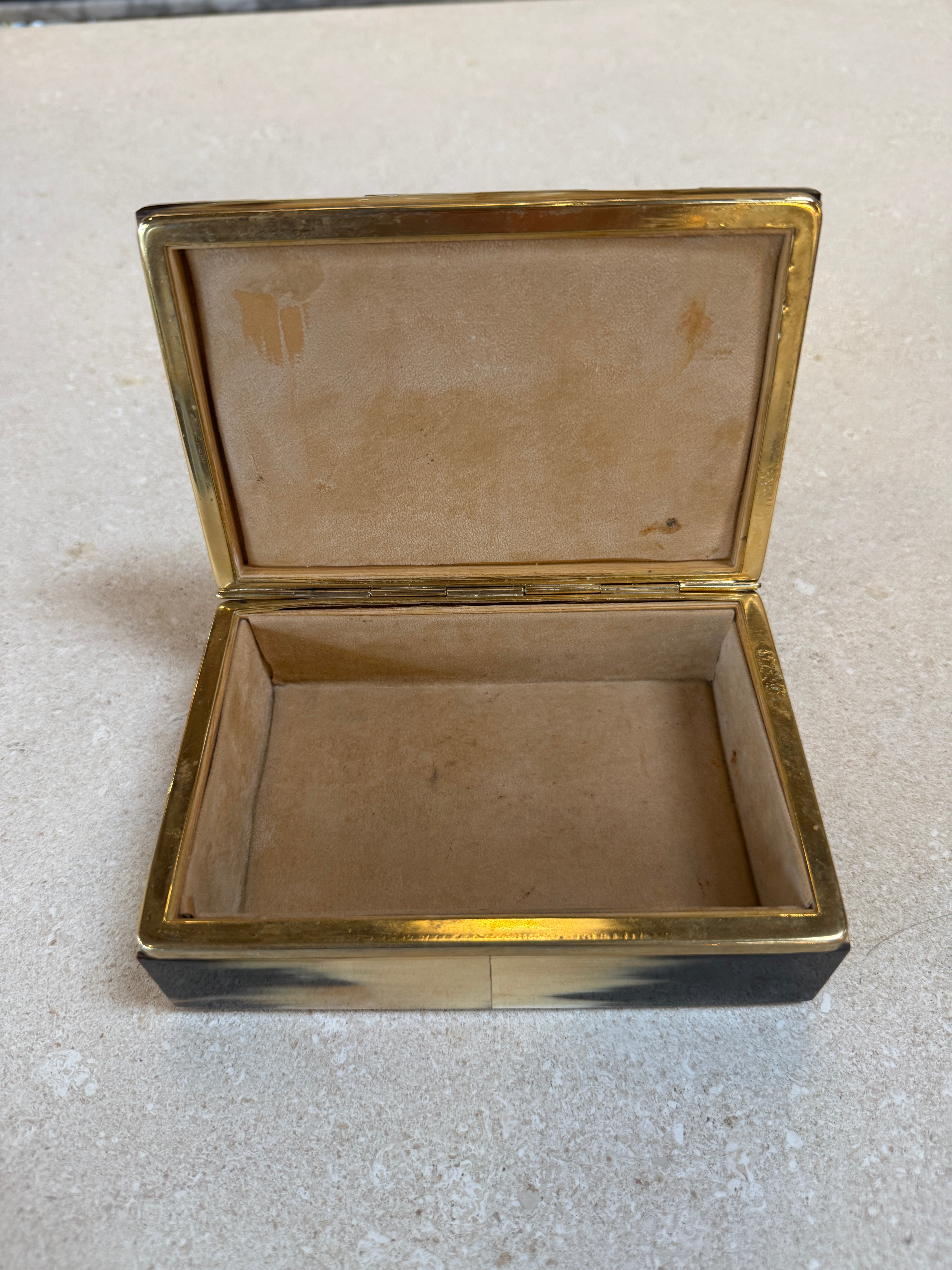 Vintage Horn Veneer Jewelry Box with Brass Trim